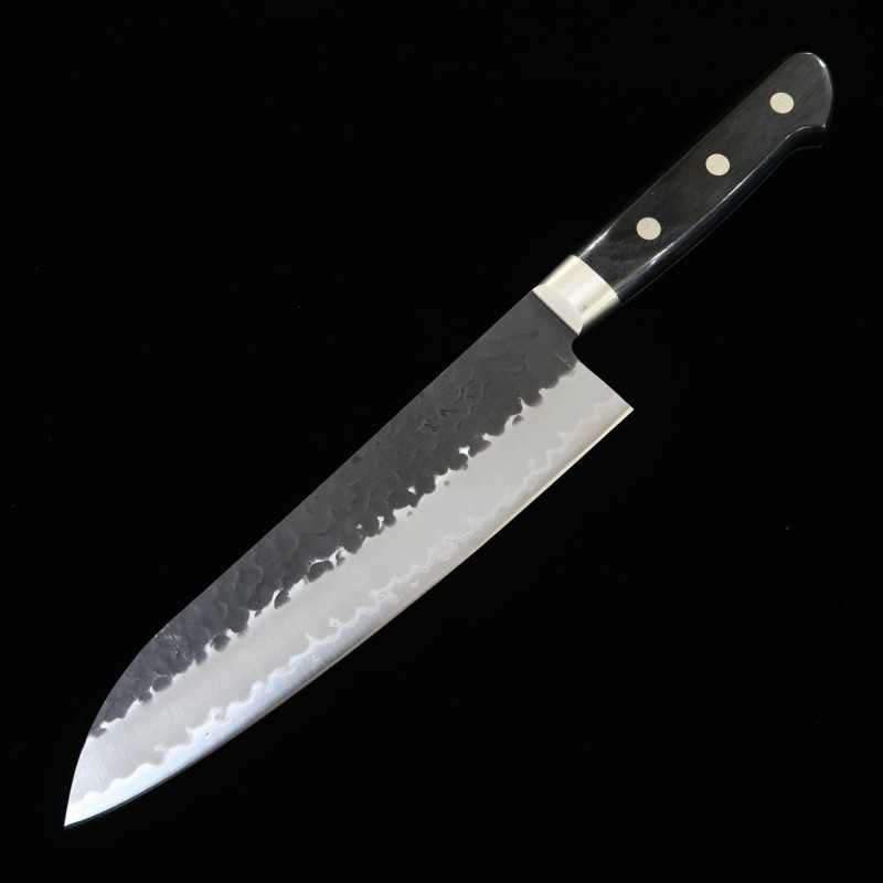 三浦 MIURA 青紙スーパー 鎚目黒打 三徳 黒合板柄 (180mm)