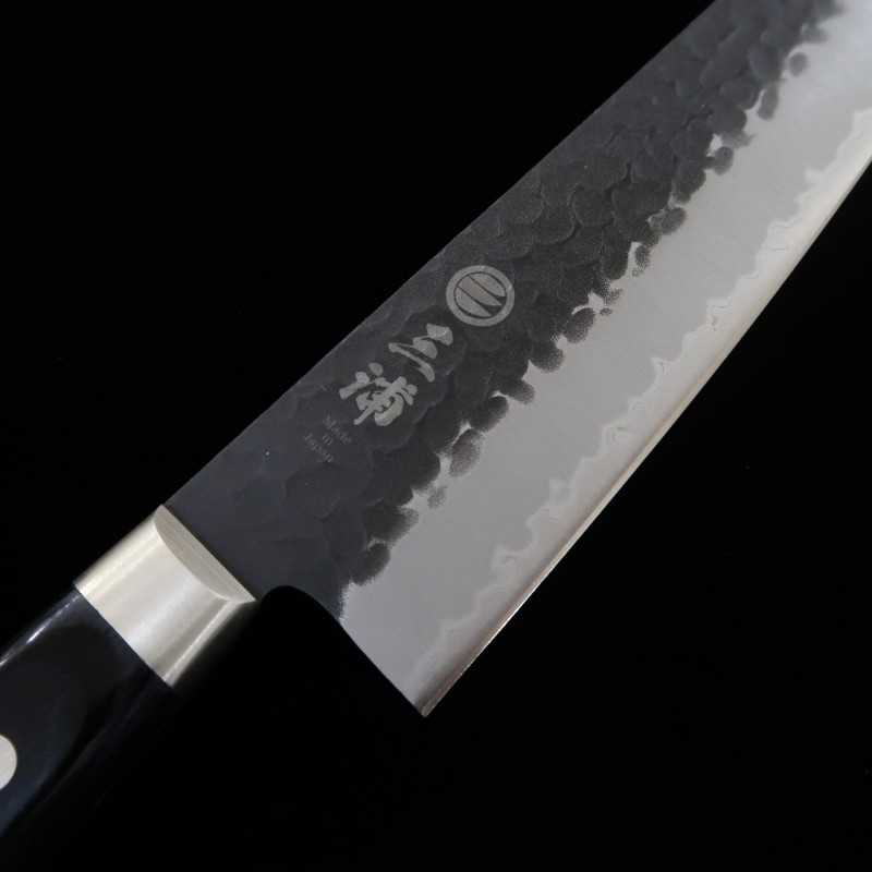 三浦 MIURA 青紙スーパー 鎚目黒打 三徳 黒合板柄 (180mm)