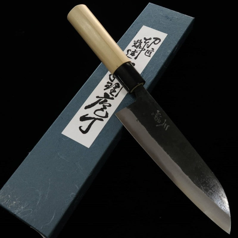 MIURA Santoku Matsukaze Aogami No.2 Black finish Oak handle (165mm) 