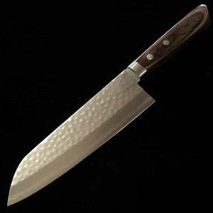 三浦 MIURA 三徳 刻流 VG10 鎚目 ダマスカス ブラウンアッシュ柄 （170mm）