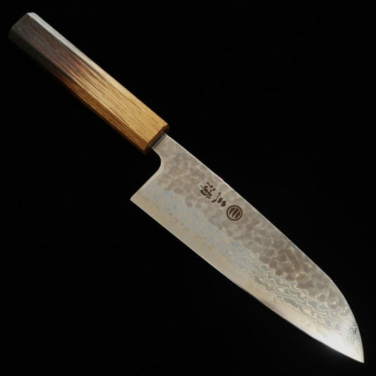 Santoku MIURA Ginsan steel White Damascus Hammered Burnt Lacquer Handle (165mm)