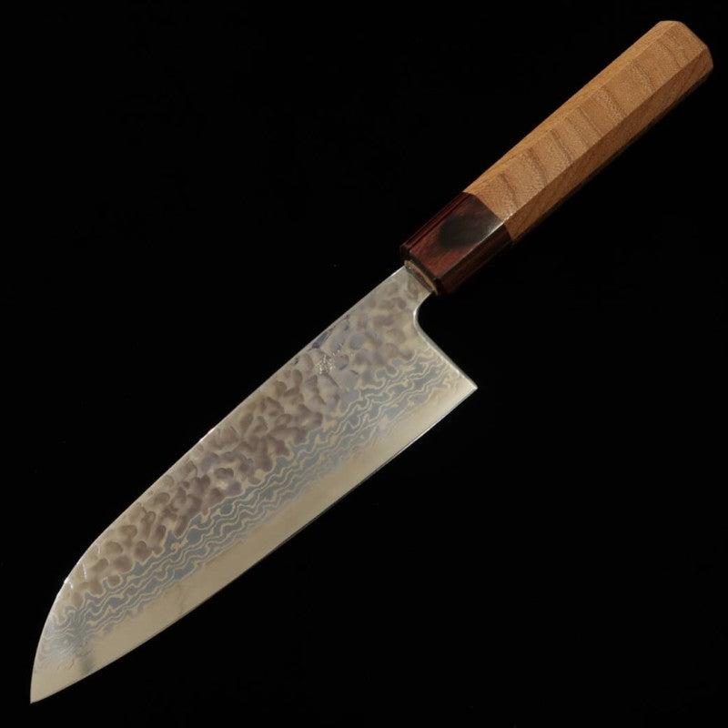 MIURA Santoku, acier Gin-san n°3, damas blanc martelé, manche en zelkova (165 mm)