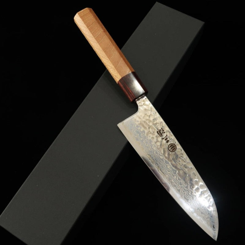 Santoku Miura Ginsan Damasco Branco Martelado Cabo de Keyaki (165mm)