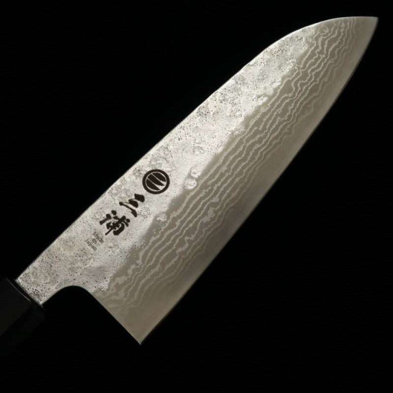 Santoku MIURA 440C Damascus Satin Cherry Octagonal Handle (165mm) 