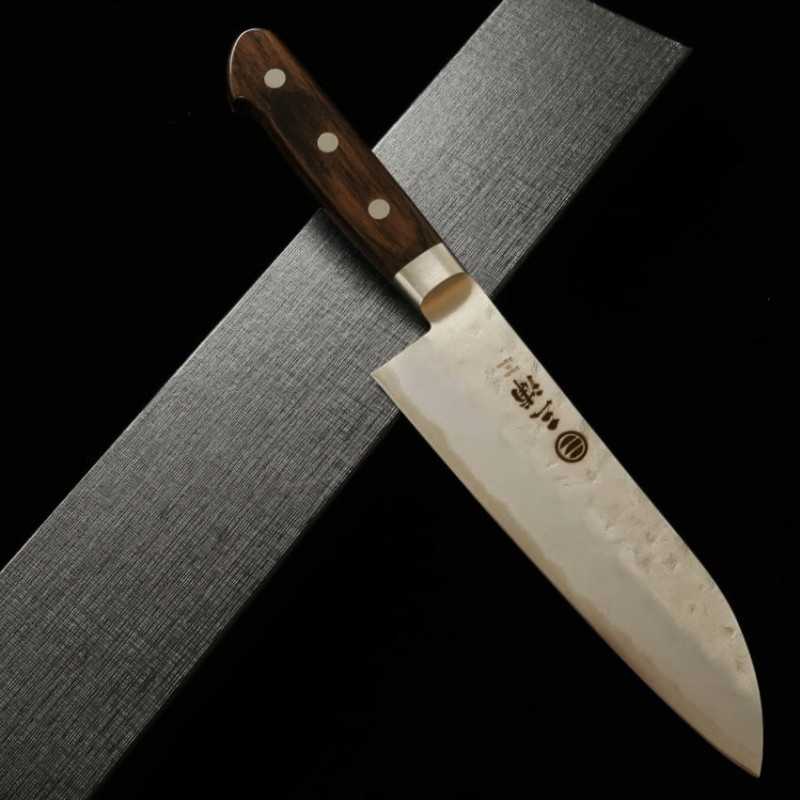 Miura santoku Gingami nº 3 acabado nashiji mango laminado marrón oscuro (165 mm)