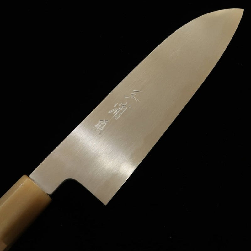 Miura Chô Santoku acier blanc n°2 finition hairline manche octogonal en magnolia (180mm)
