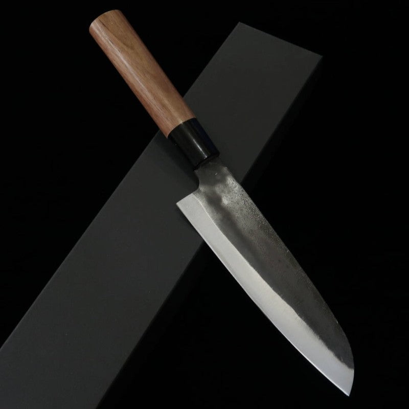 MIURA, santoku, acero Shiro-gami nº 2, acabado negro, mango de nogal americano (165 mm)
