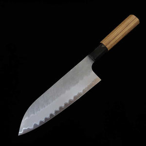 Nigara Hamono Acier Bleu Super poli martelé Santoku manche en teck (180 mm)