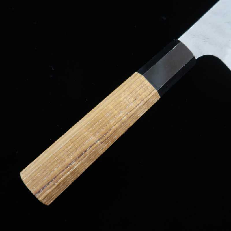 Nigara Hamono Acier Bleu Super poli martelé Santoku manche en teck (180 mm)