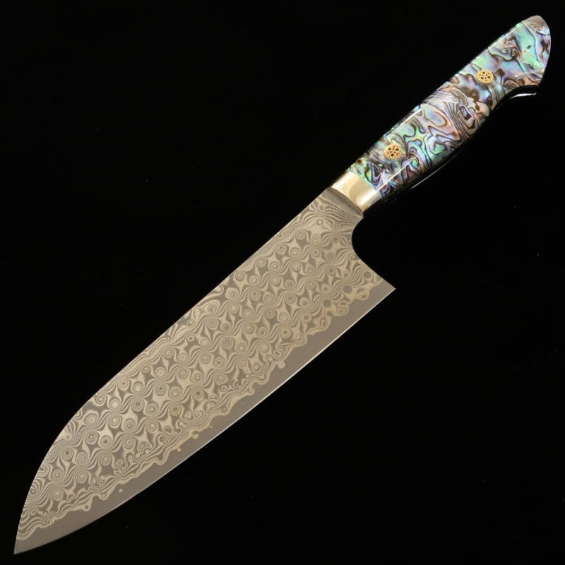NITOU Hamono NIGARA santoku SG2 patrón oscuro Damasco mango con incrustaciones de nácar (180 mm)