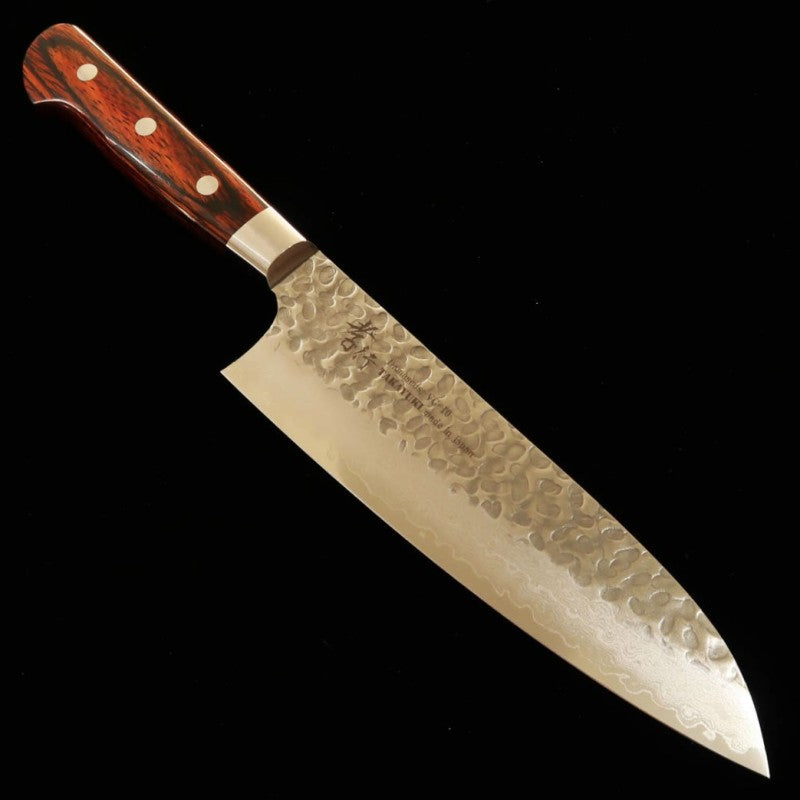 SAKAI TAKAYUKI Santoku VG-10 Damascus Hammered Mahogany handle (180mm) 