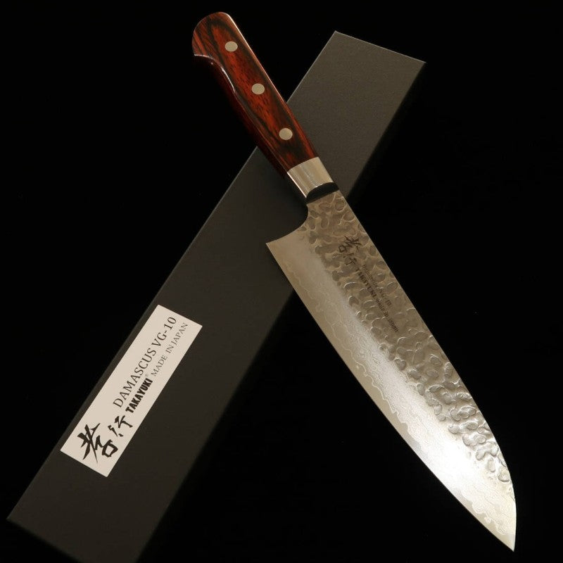 SAKAI TAKAYUKI Santoku VG-10 Damascus Hammered Mahogany handle (180mm) 
