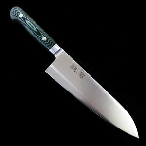 SUISIN, INOX PREMIUM, Santoku, manche micarta vert/noir (180 mm)