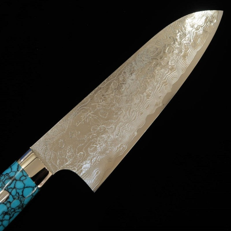 Santoku SAJI TAKESHI R2 Diamond Finish Blue Turquoise (180mm)