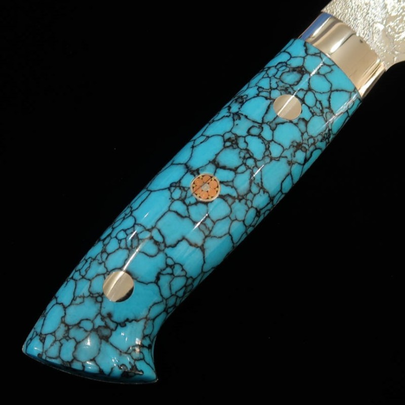Santoku SAJI TAKESHI R2 Diamond Finish Blue Turquoise (180mm)