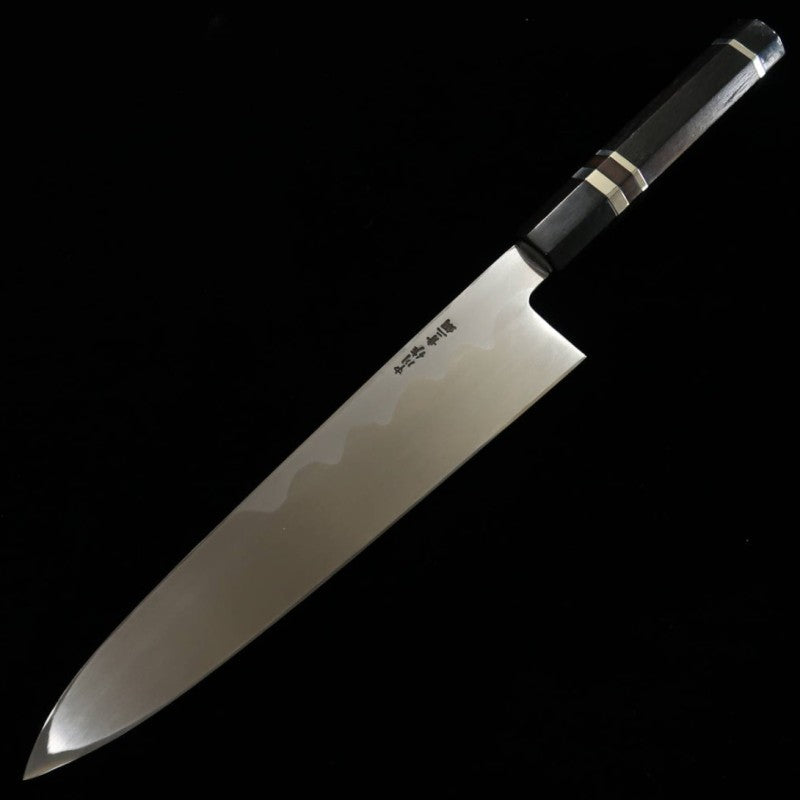 Gyuto Miura Obidama Single-edged Blue steel No. 2, Ebony Silver-wrapped Handle (240mm) 