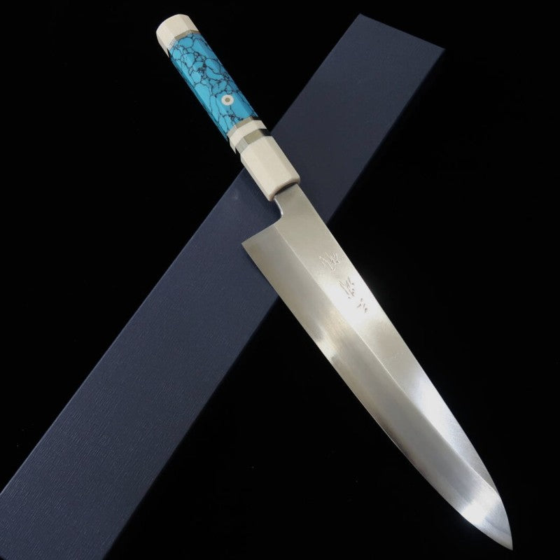 三浦佩 MIURA Obidama 片刃牛刀 銀紙三号 ターコイズカスタムハンドル  (240mm)