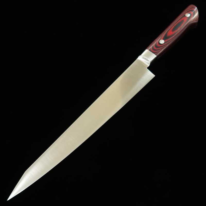 Suisin INOX PREMIUM, couteau à trancher, manche en micarta rouge/noir (240/270 mm).