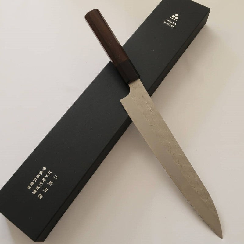 Sujihiki NIGARA SPG STRIX Damasco martillado, mango de palisandro (240 mm)