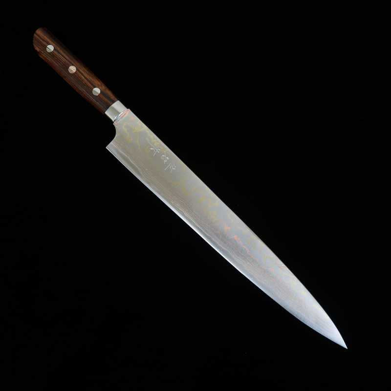 Takeshi Saji Sujihiki Aogami No. 2 Colored Damascus Ironwood handle (270mm)