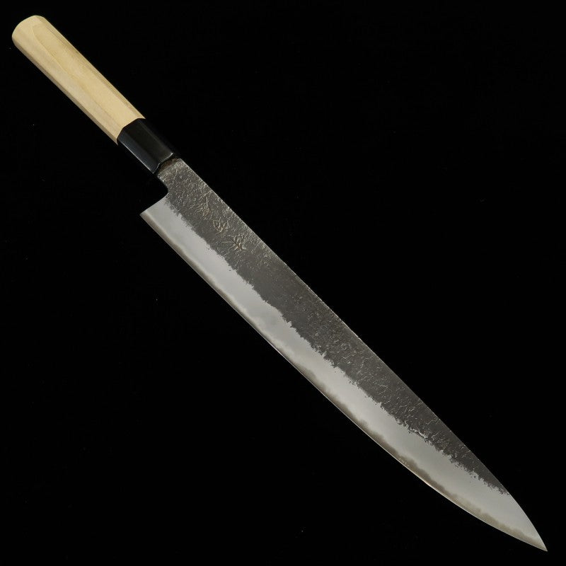 Ajikataya Hinoura Shirogami No. 2 Acabamento Kurouchi Cabo em Magnólia octogonal Sujihiki (240/270mm)