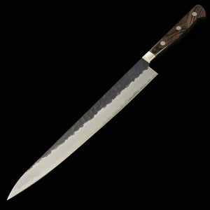 MIURA Sujihiki Aogami Super Acabamento Martelado Preto Cabo Marrom Escuro (240mm)