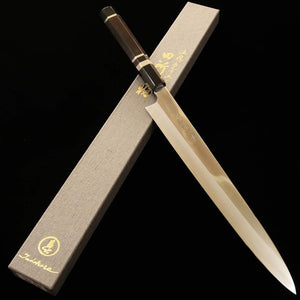 Sujihiki TADOKORO HAMONO Makoto Mirror Finish Ginsan Steel Ebony Silver Wrap Handle (270mm) 