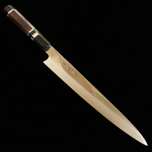 Sujihiki TADOKORO HAMONO Makoto Mirror Finish Ginsan Steel Ebony Silver Wrap Handle (240mm) 
