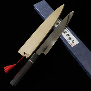 zzz 酔心 SUISIN Honyaki Mizumoto Sujihiki por Miwa Ikeda Aço branco Nº 1 Cabo de ébano com revestimento prateado Bainha de magnólia (240mm)