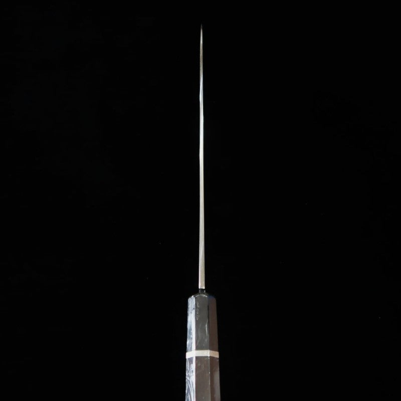 zzz 酔心 SUISIN Honyaki Mizumoto Sujihiki por Miwa Ikeda Aço branco Nº 1 Cabo de ébano com revestimento prateado Bainha de magnólia (240mm)