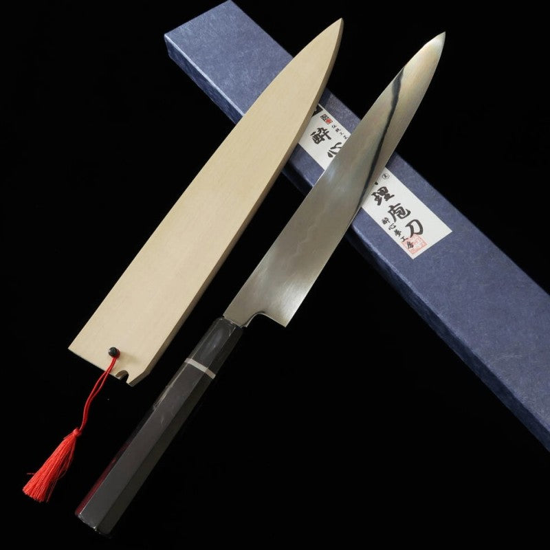 Sujihiki SUISIN obra de Ikeda Yoshikazu, shirogami no. 1, mango de ébano con funda de magnolia (270mm)