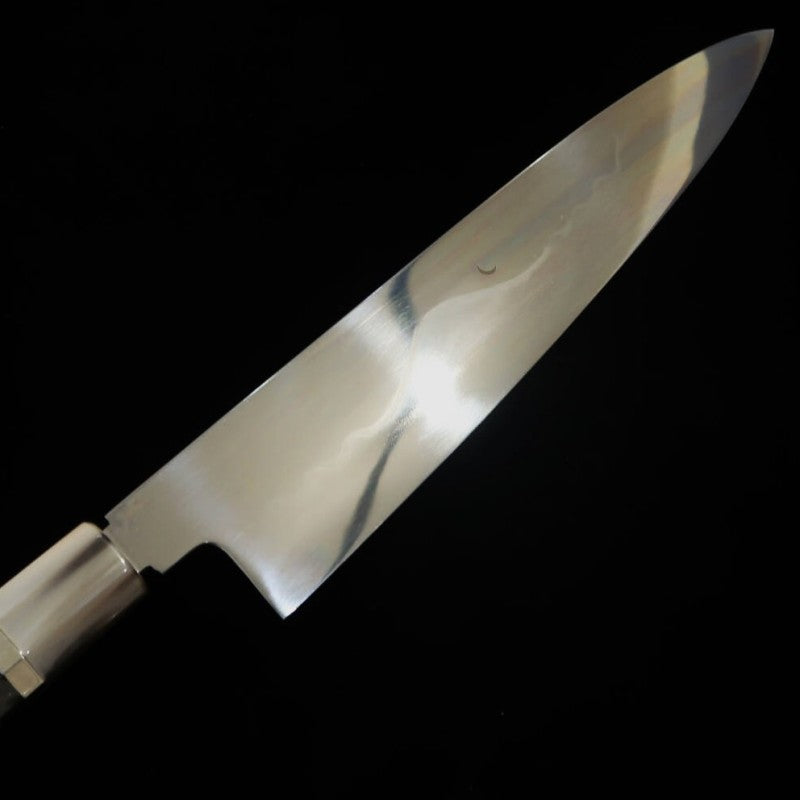 Suishin SUISIN Gyuto japonés Fuji Mizumoto Ikeda Miwa Acero Shirogami 1 Mango de ébano con anillo plateado Doble espejo Pulido en el talón Funda lacada Bolsa de brocado Caja de madera de kiri (270 mm)
