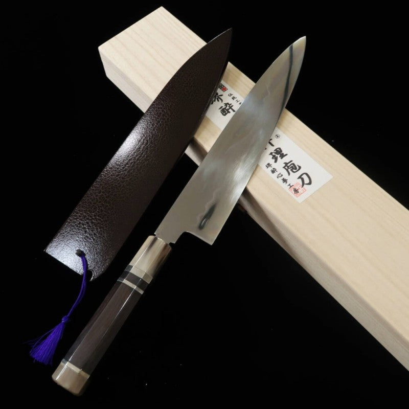 SUISIN Gyuto Fuji-Mizu-Honyaki Yoshikazu Ikeda Shirogami No. 1 Ebony silver-wrapped handle Full mirror finish Polished lacquered sheath Nishiki bag Paulownia box (270mm)