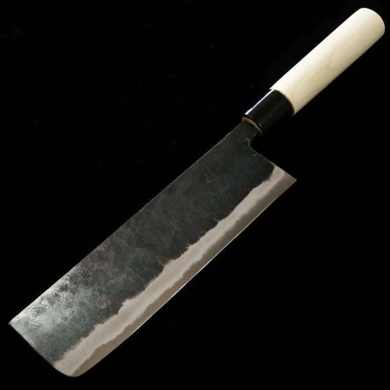 MIURA Wide Nakiri (Mochi-kiri) Shirogami No. 2 Kurouchi Magnolia Handle with ategi (185mm) 