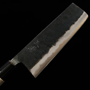MIURA Wide Nakiri (Mochi-kiri) Shirogami No. 2 Kurouchi Magnolia Handle with ategi (185mm) 
