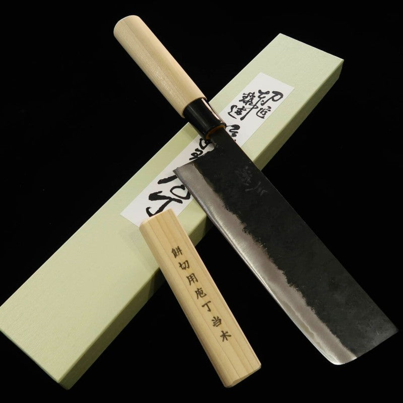 Miura MIURA Wide Nakiri (cuchillo para mochi) Shirogami #2 acabado negro mango de magnolia con taco de apoyo (185 mm)