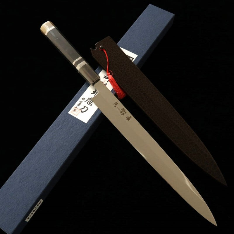 酔心 SUISIN INOX Honyaki Yanagiba Espejo completo Mango octogonal de ébano con anillo de plata (270 mm)