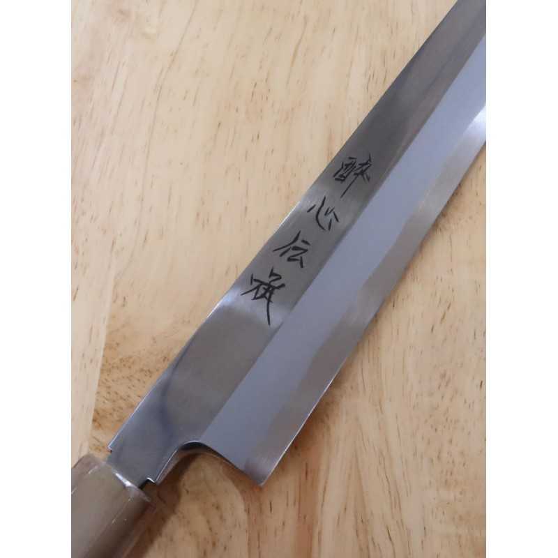 SUISIN Densho Yanagiba en forme de sabre Acier blanc No.1, manche en ébène (27/30 mm)