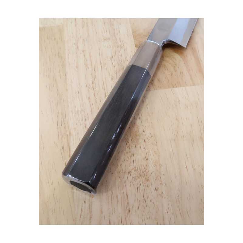 SUISIN Densho Yanagiba en forme de sabre Acier blanc No.1, manche en ébène (27/30 mm)