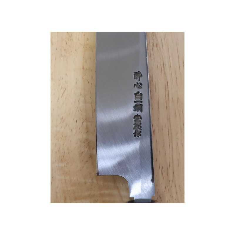 SUISIN Densho Yanagiba en forme de sabre Acier blanc No.1, manche en ébène (27/30 mm)