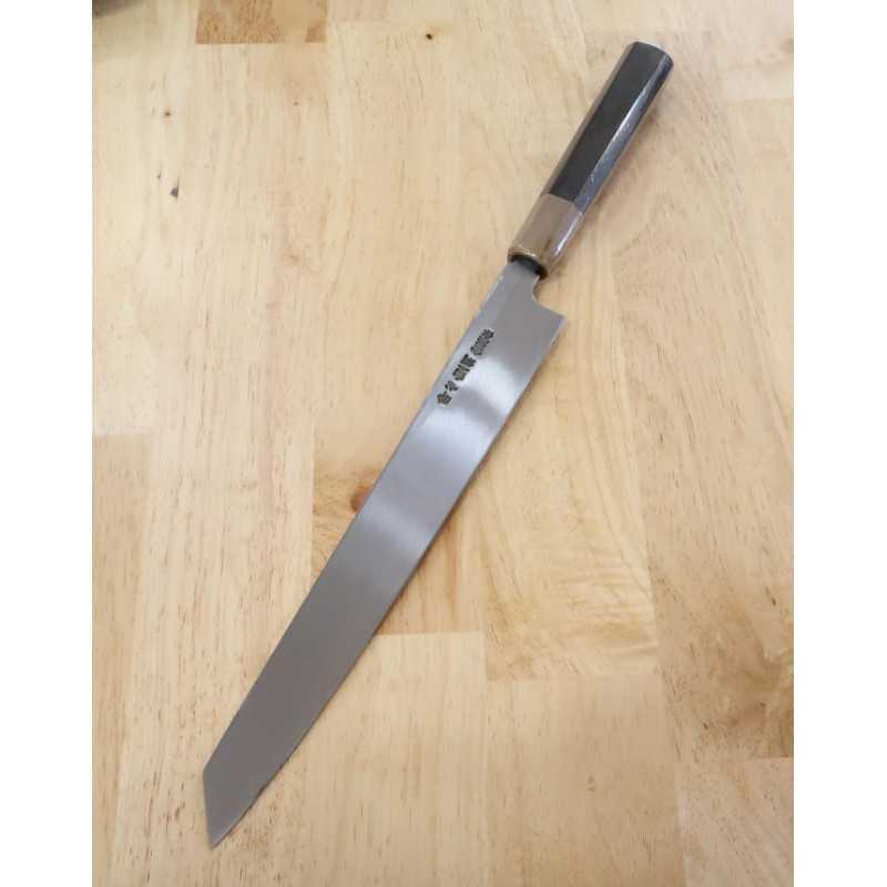 SUISIN Densho Yanagiba en forme de sabre Acier blanc No.1, manche en ébène (27/30 mm)