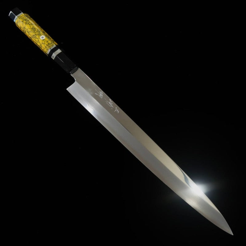 MIURA Obidama, Yanagiba, VG10, Finition miroir, Manche jaune (300 mm)