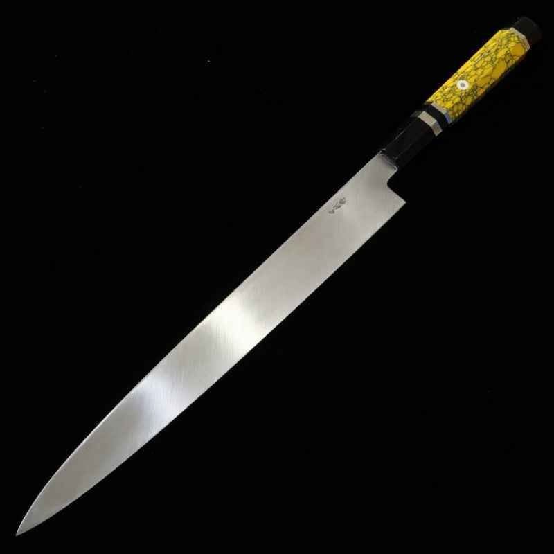 MIURA Obidama, Yanagiba, VG10, Finition miroir, Manche jaune (300 mm)