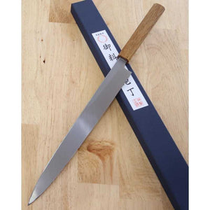 MIURA KNIVES Gokujō Yanagiba Shirogami n.º 2 Mango octogonal de roble lacado (210-300 mm)
