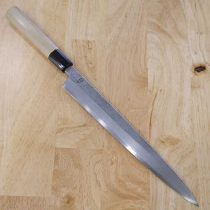 Sakai Kikumori SAKAI KIKUMORI Kikugetsu Nashiji Yanagiba Acier blanc n°2 Manche octogonal en magnolia (270/300mm)