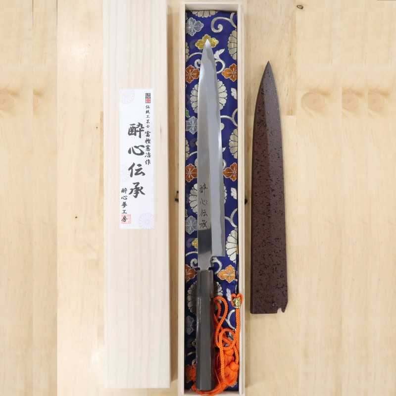 酔心 SUISIN 伝承 柳刃 白紙一号 平鏡面 黒檀八角柄 (270/300mm)