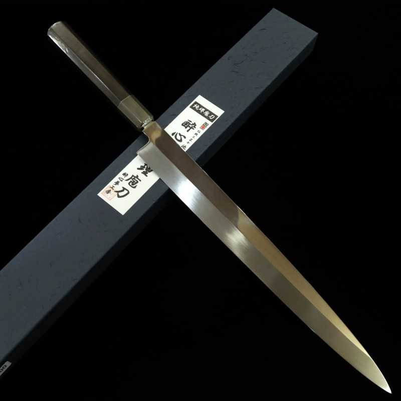 Yanagiba SUISIN by Miwa Ikeda, Blue no.2 Steel, Mirror Finish, Ebony Octagonal Handle (330mm)