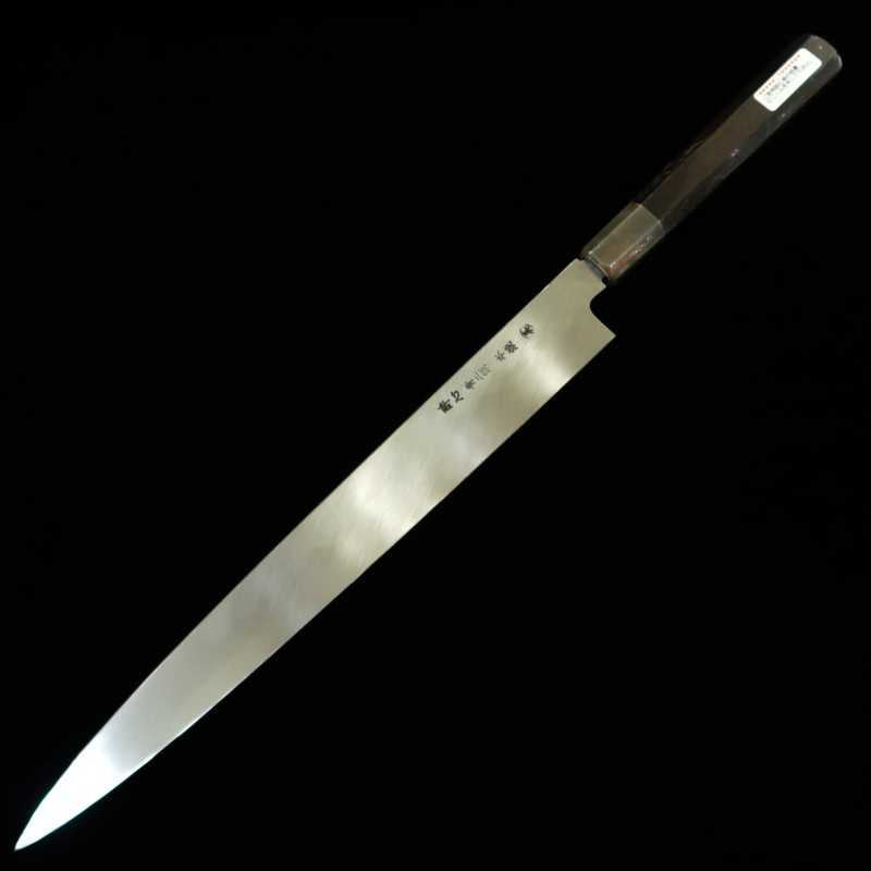 Yanagiba SUISIN by Miwa Ikeda, Blue no.2 Steel, Mirror Finish, Ebony Octagonal Handle (330mm)