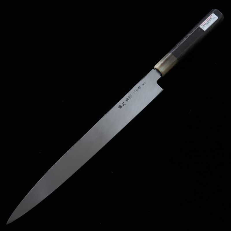 Yanagiba SUISIN by Miwa Ikeda, Shiragami No. 2, Mizuhonyaki, flat mirror finish, ebony octagonal handle (300mm)