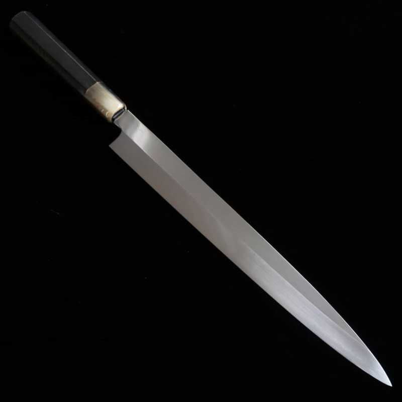 Yanagiba SUISIN by Miwa Ikeda, Shiragami No. 2, Mizuhonyaki, flat mirror finish, ebony octagonal handle (300mm)